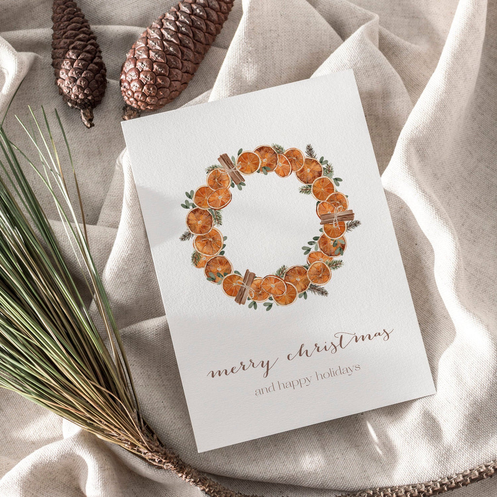 Weihnachtskarte auf Strukturpapier Kranz Orange A6