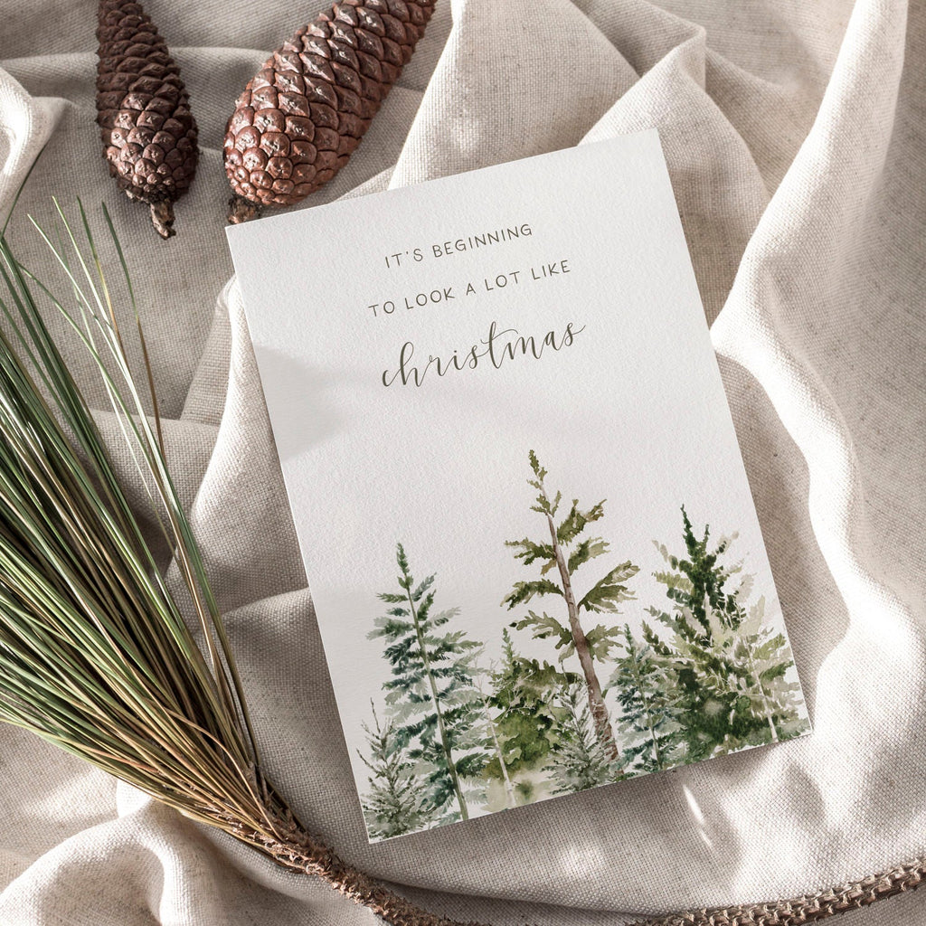 Weihnachtskarte auf Strukturpapier Tannenbäume A6
