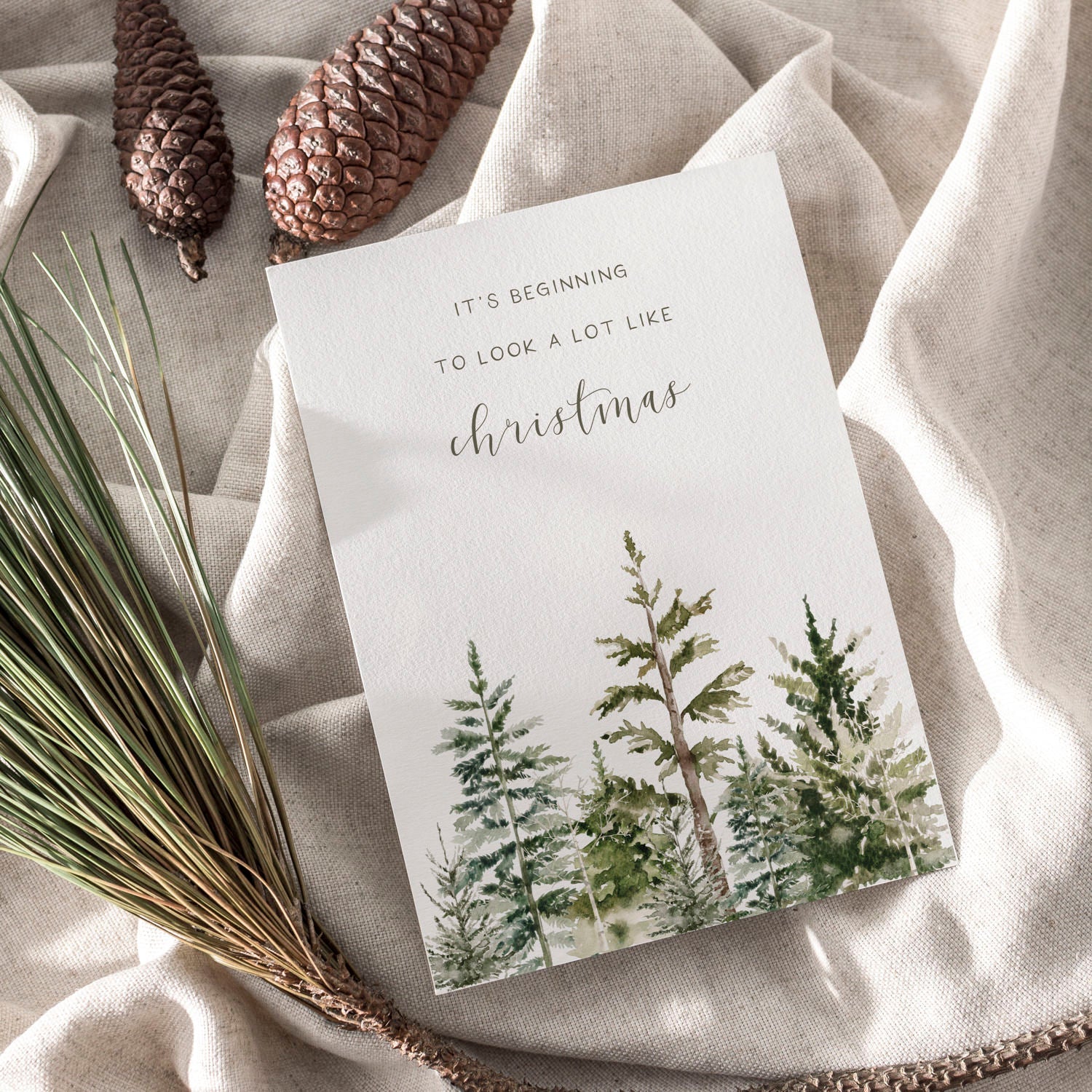 Weihnachtskarte auf Strukturpapier Tannenbäume A6