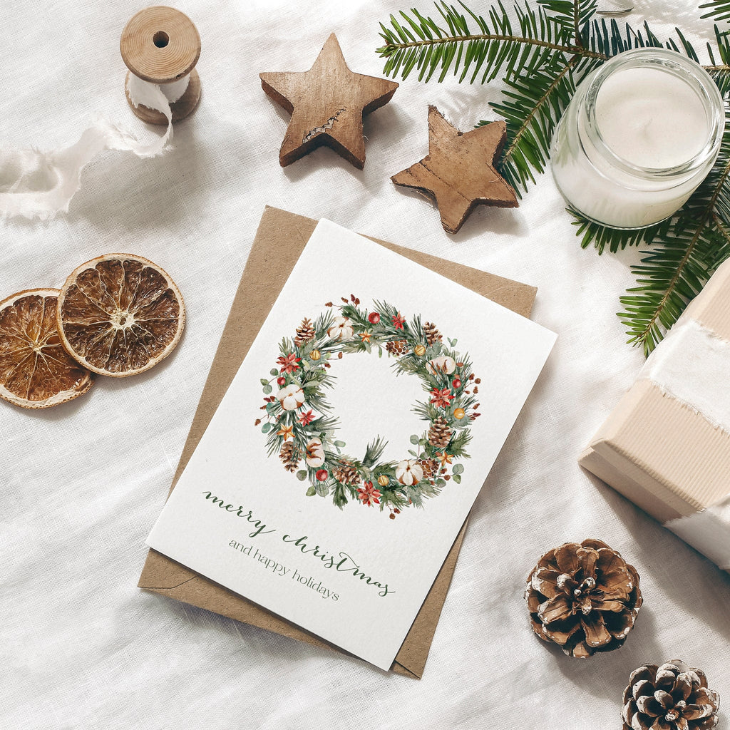 Weihnachtskarte auf Strukturpapier Kranz A6 - Bunt