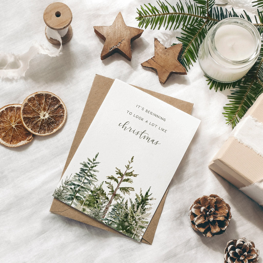 Weihnachtskarte auf Strukturpapier Tannenbäume A6