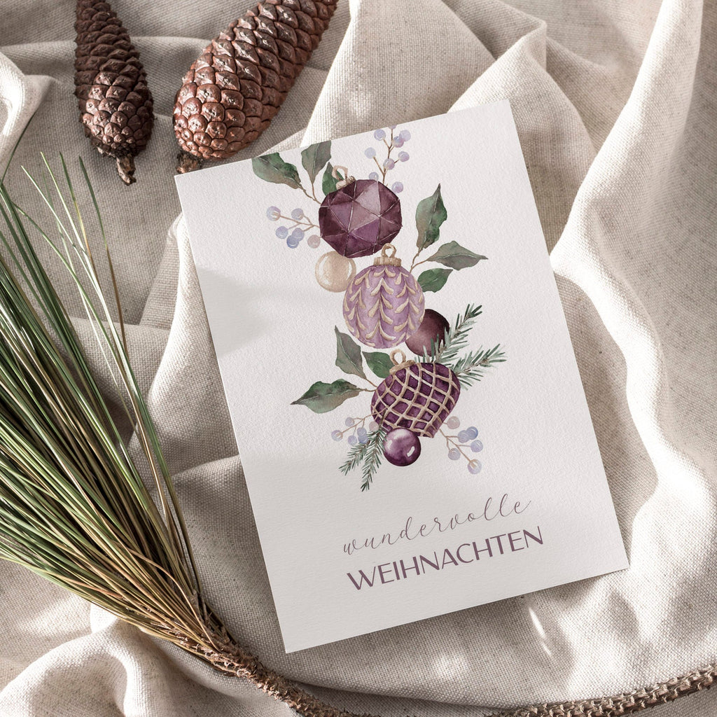 Weihnachtskarte auf Strukturpapier Lila A6