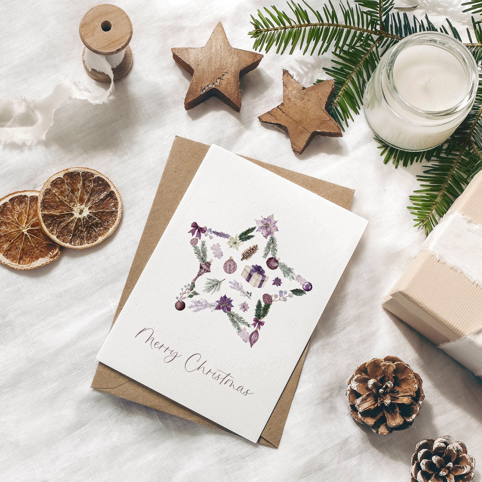 Weihnachtskarte auf Strukturpapier Stern A6