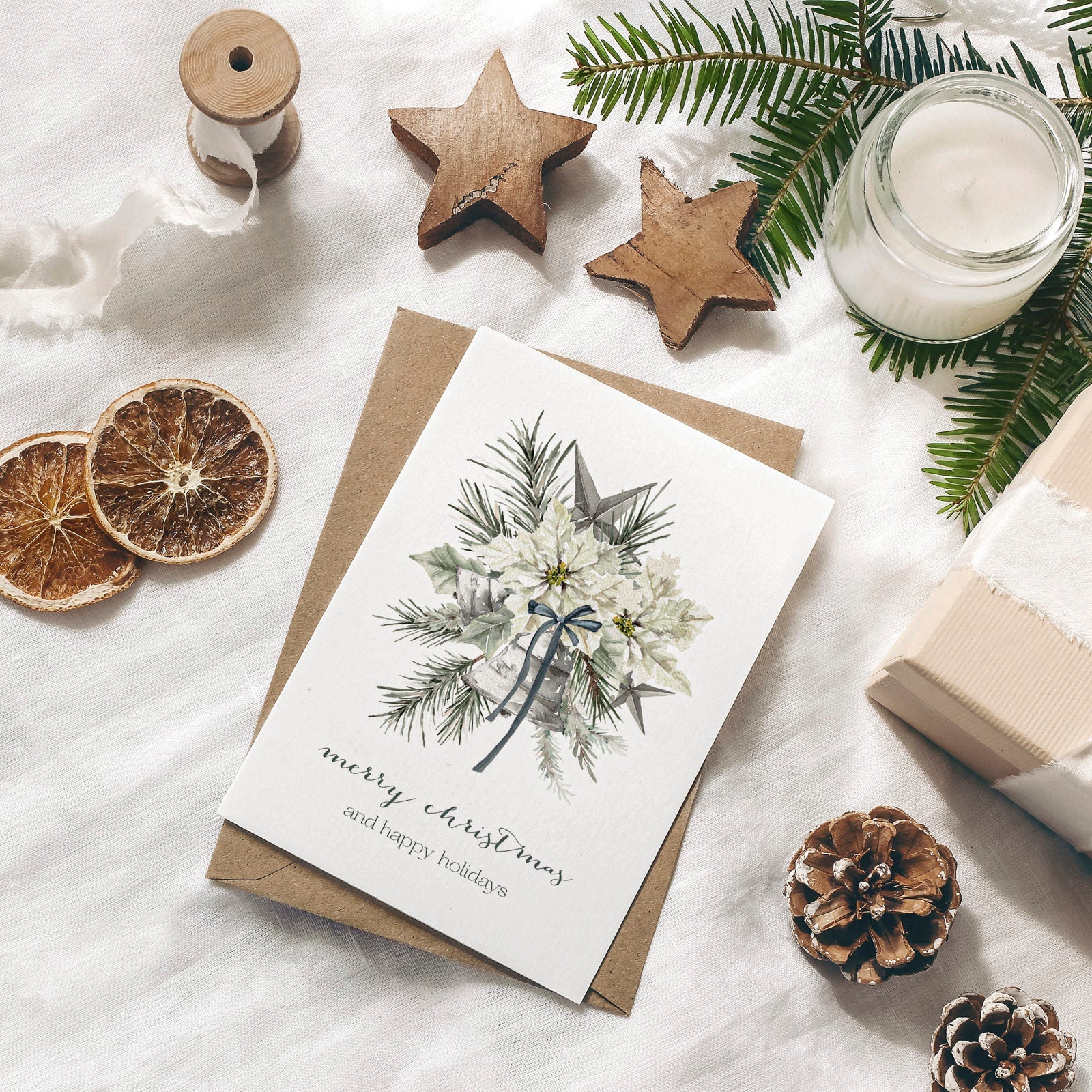 Weihnachtskarte auf Strukturpapier Stern Glocke A6