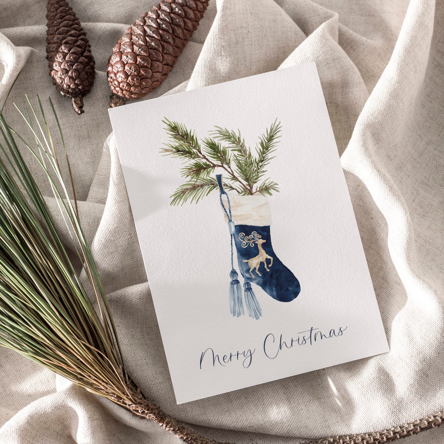 Weihnachtskarte auf Strukturpapier Strumpf A6