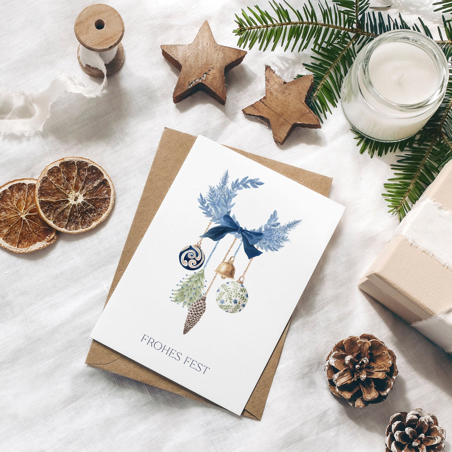 Weihnachtskarte auf Strukturpapier Zweig A6