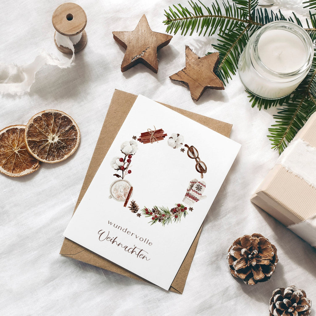 Weihnachtskarte auf Strukturpapier Winterkranz A6