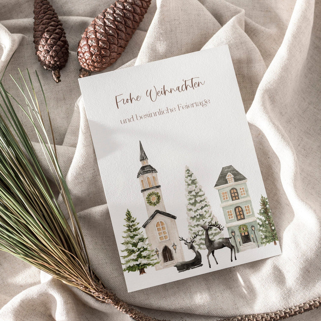 Weihnachtskarte auf Strukturpapier Rentiere A6